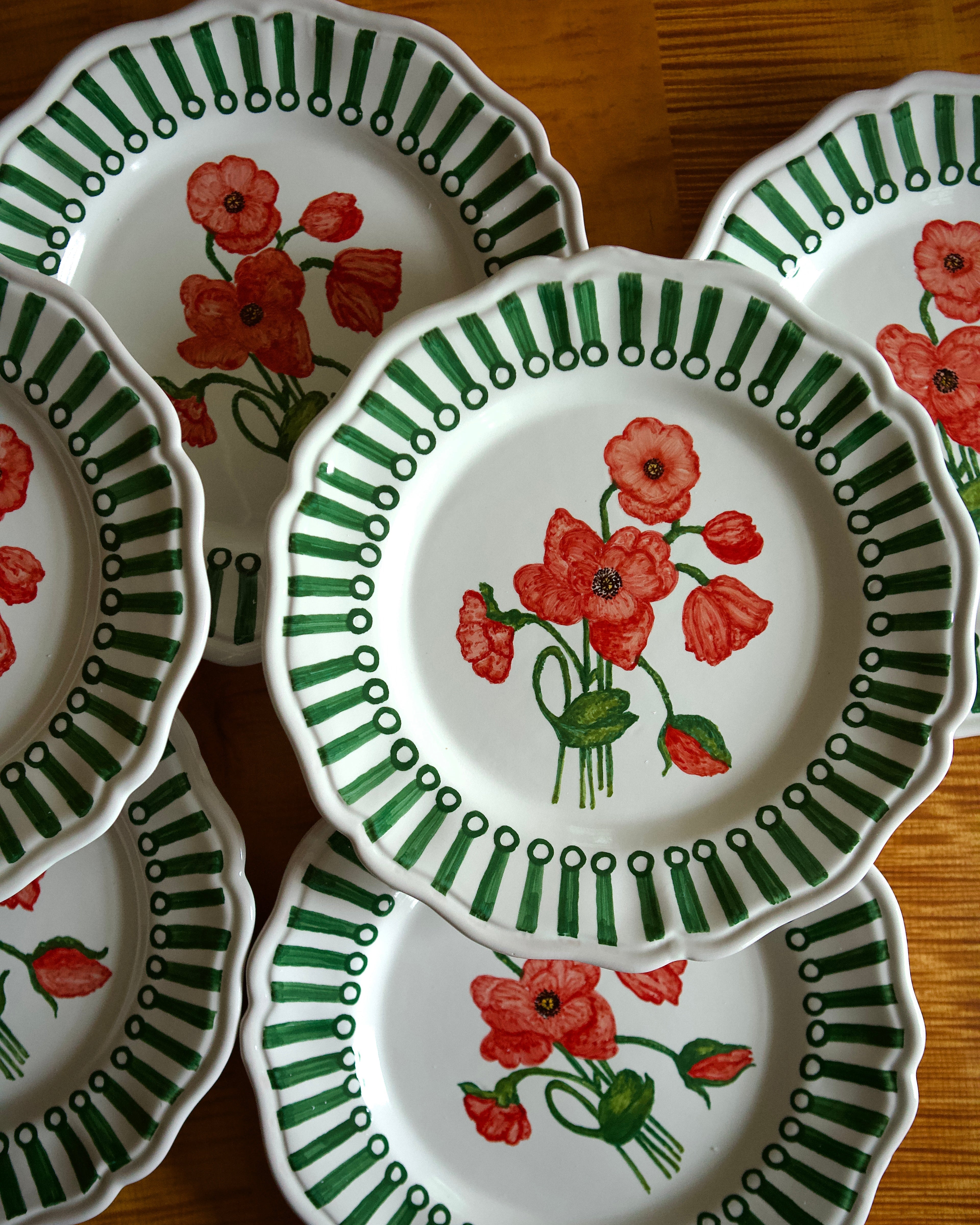 Handpainted Red Poppy Dinner Plate