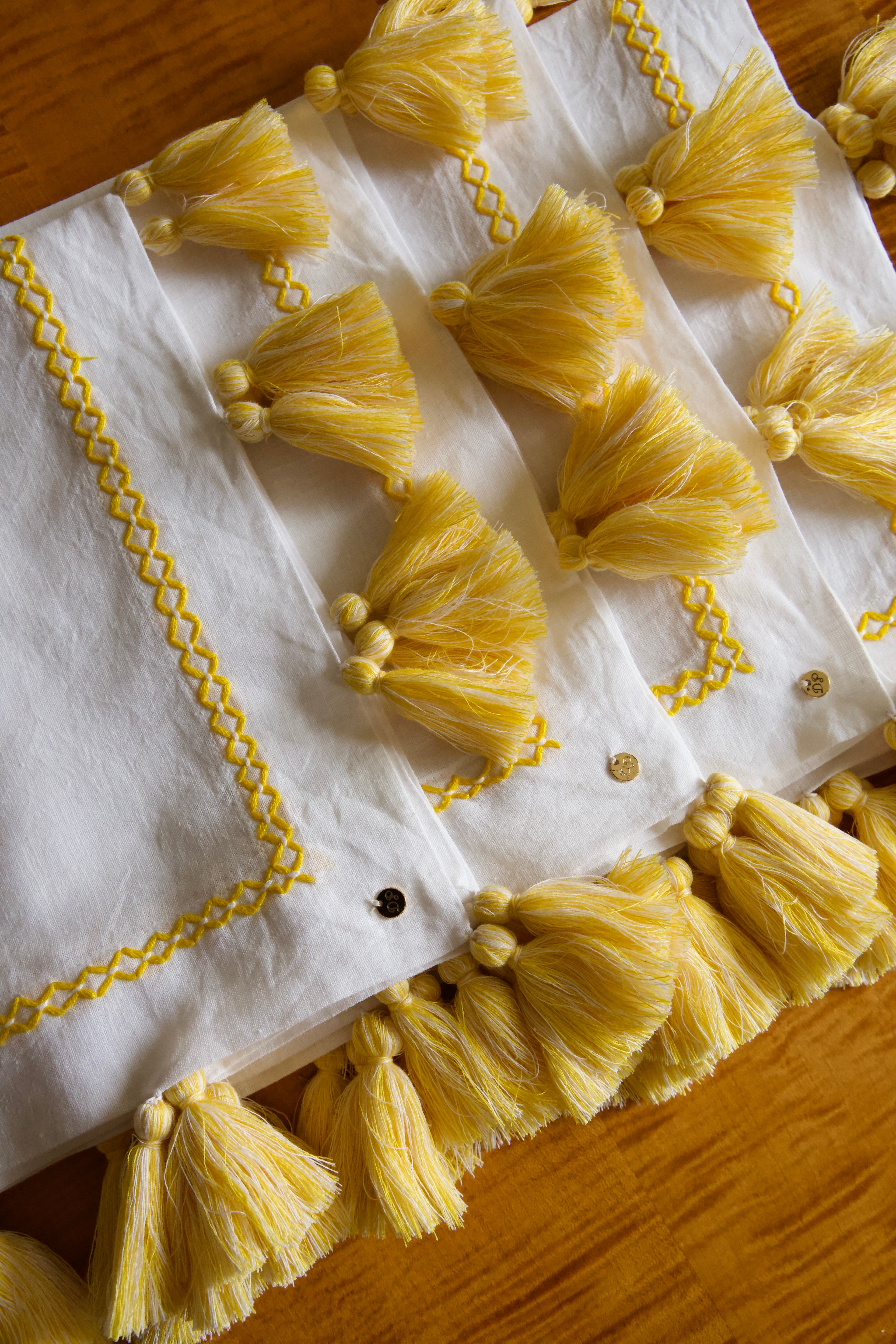 Frangía Embroidered Tassel Linen Napkins (Set of 4)
