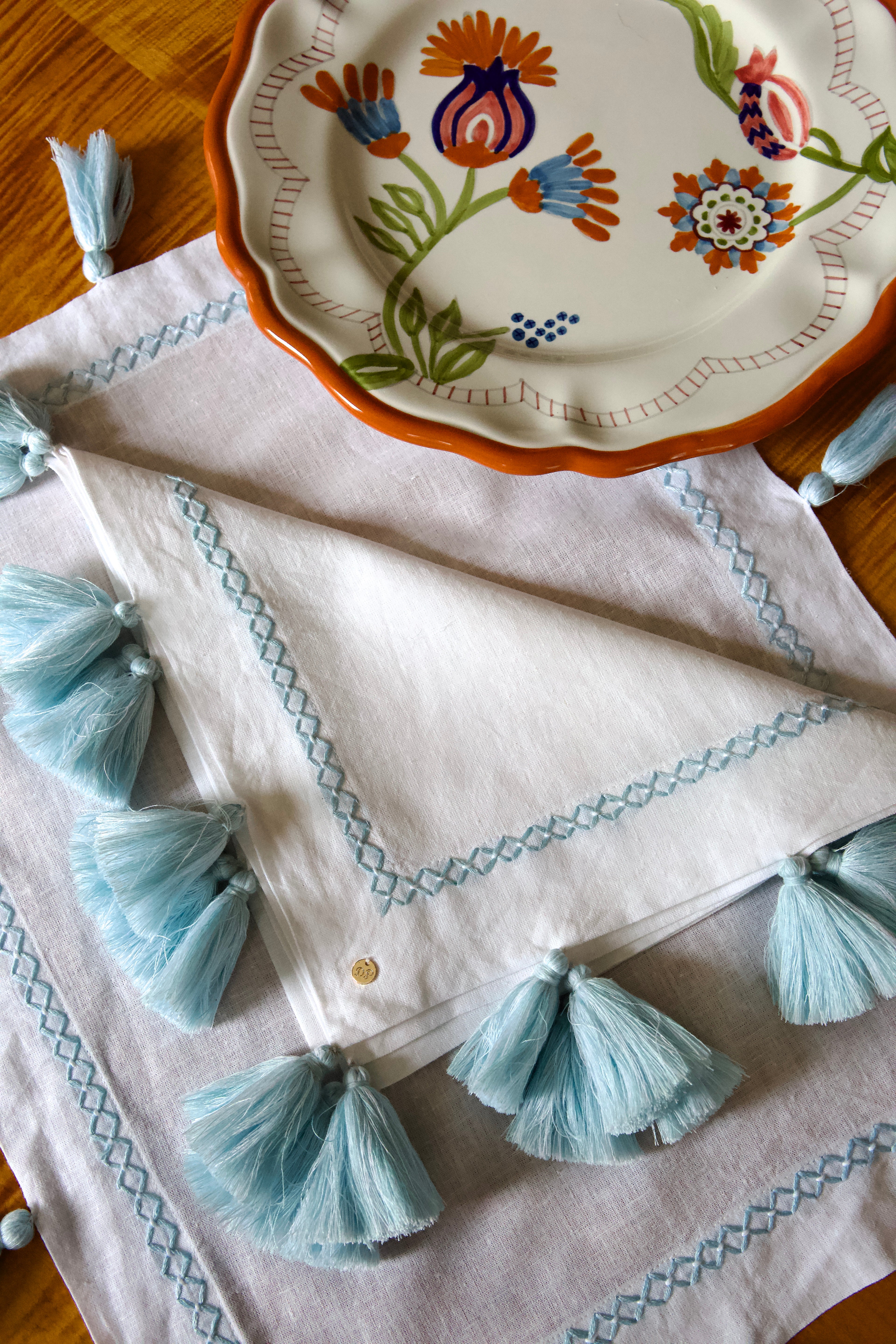 Frangía Embroidered Tassel Linen Napkins (Set of 4)