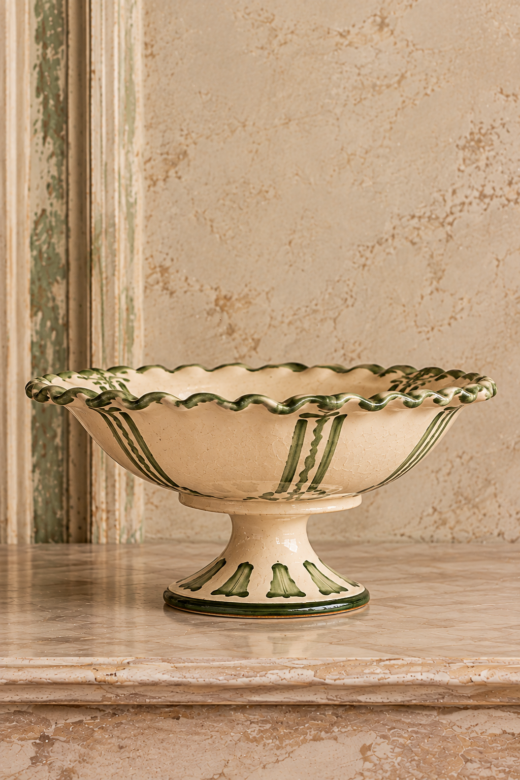 Vintage Green & Cream Pedestal Compote