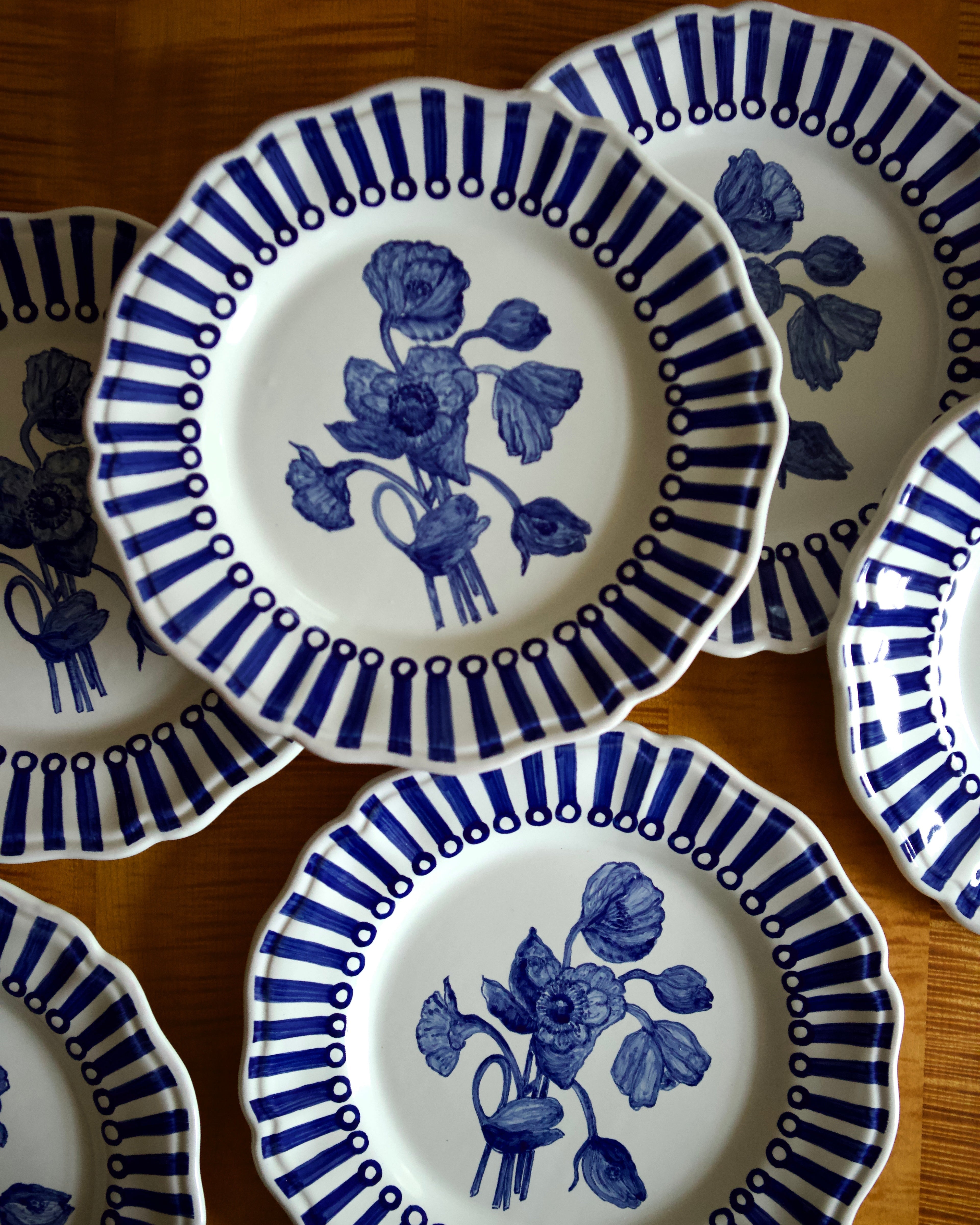 Handpainted Blue Poppy Dinner Plate