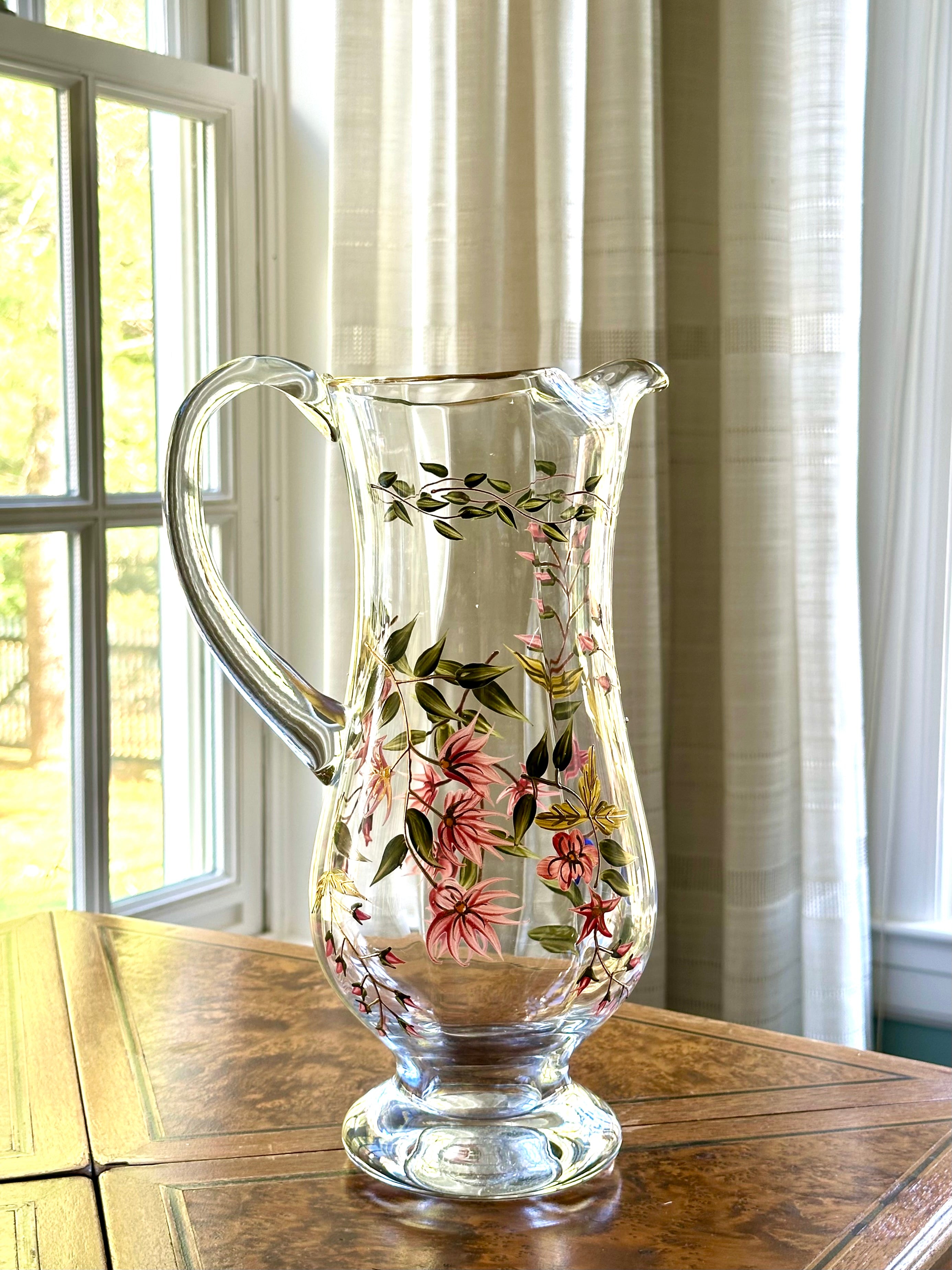 Vintage Hand Painted Floral Footed Pitcher