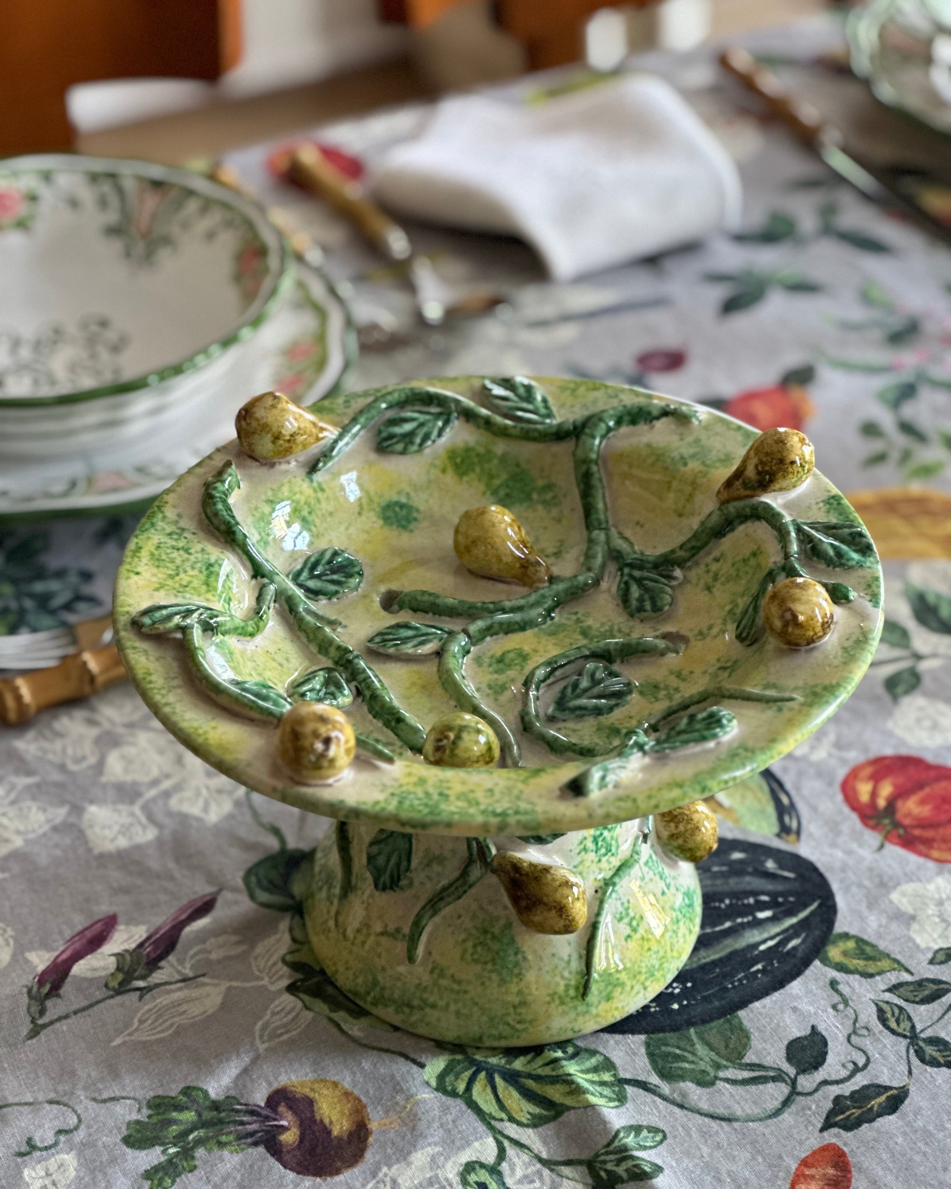 Vintage Majolica Pear Pedestal Bowl
