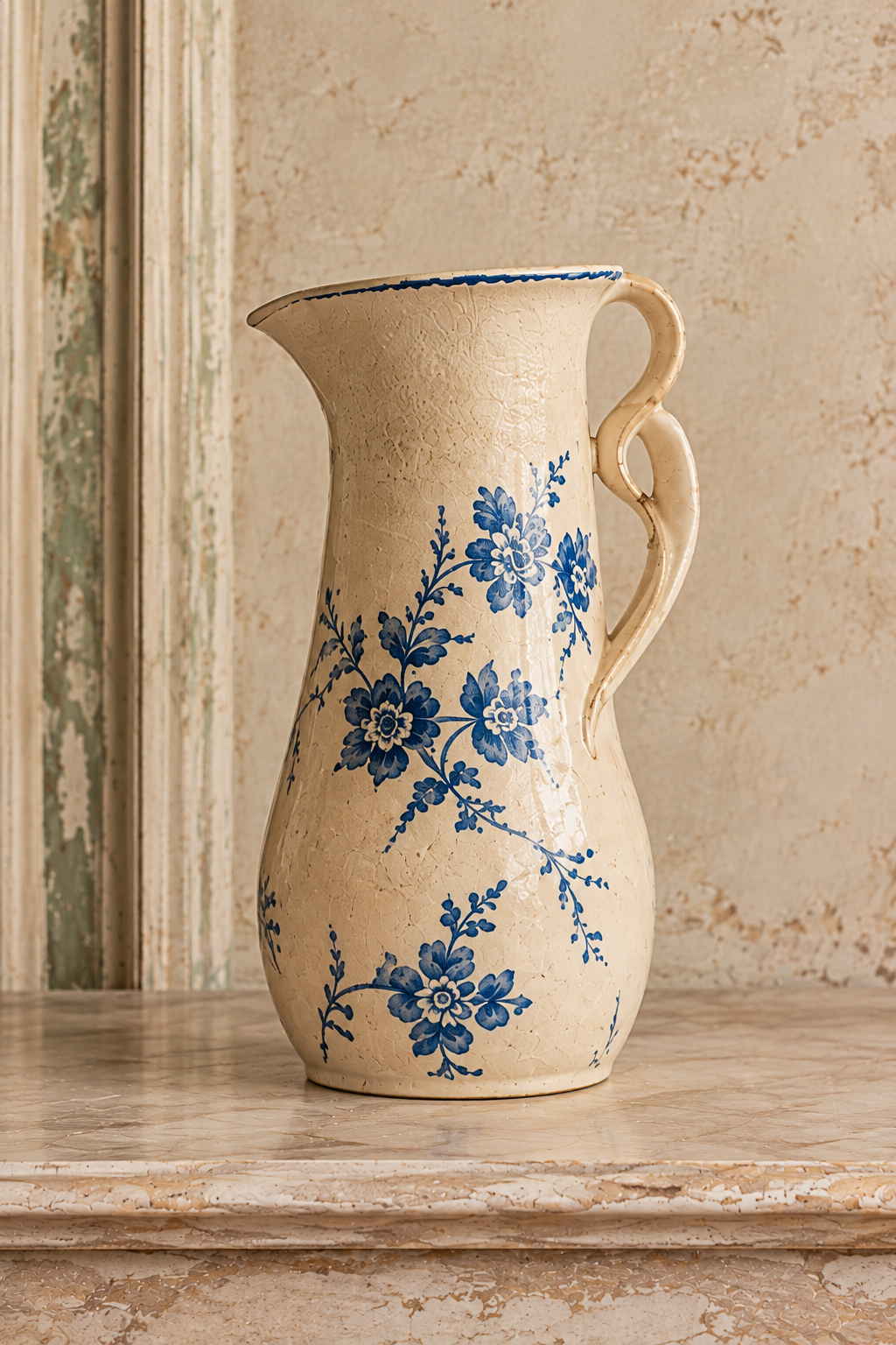 Vintage Blue and White Floral French Pitcher