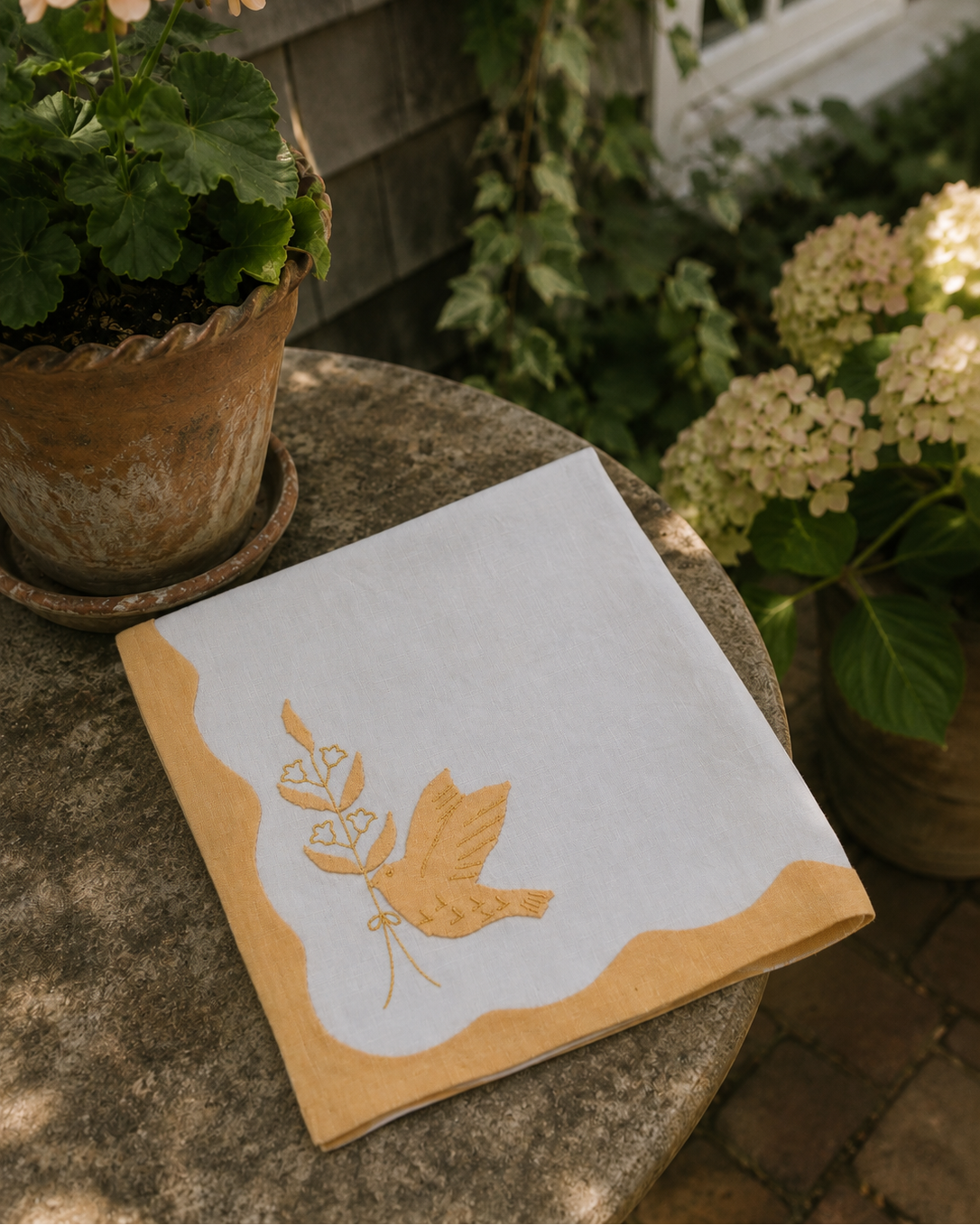 Dove Appliquéd Linen Napkin