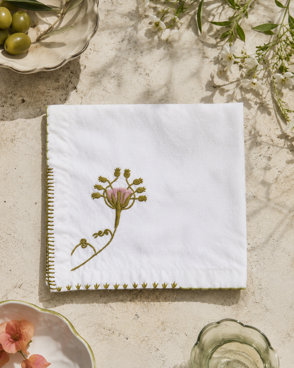 Hand Embroidered Cotton Floret Napkin
