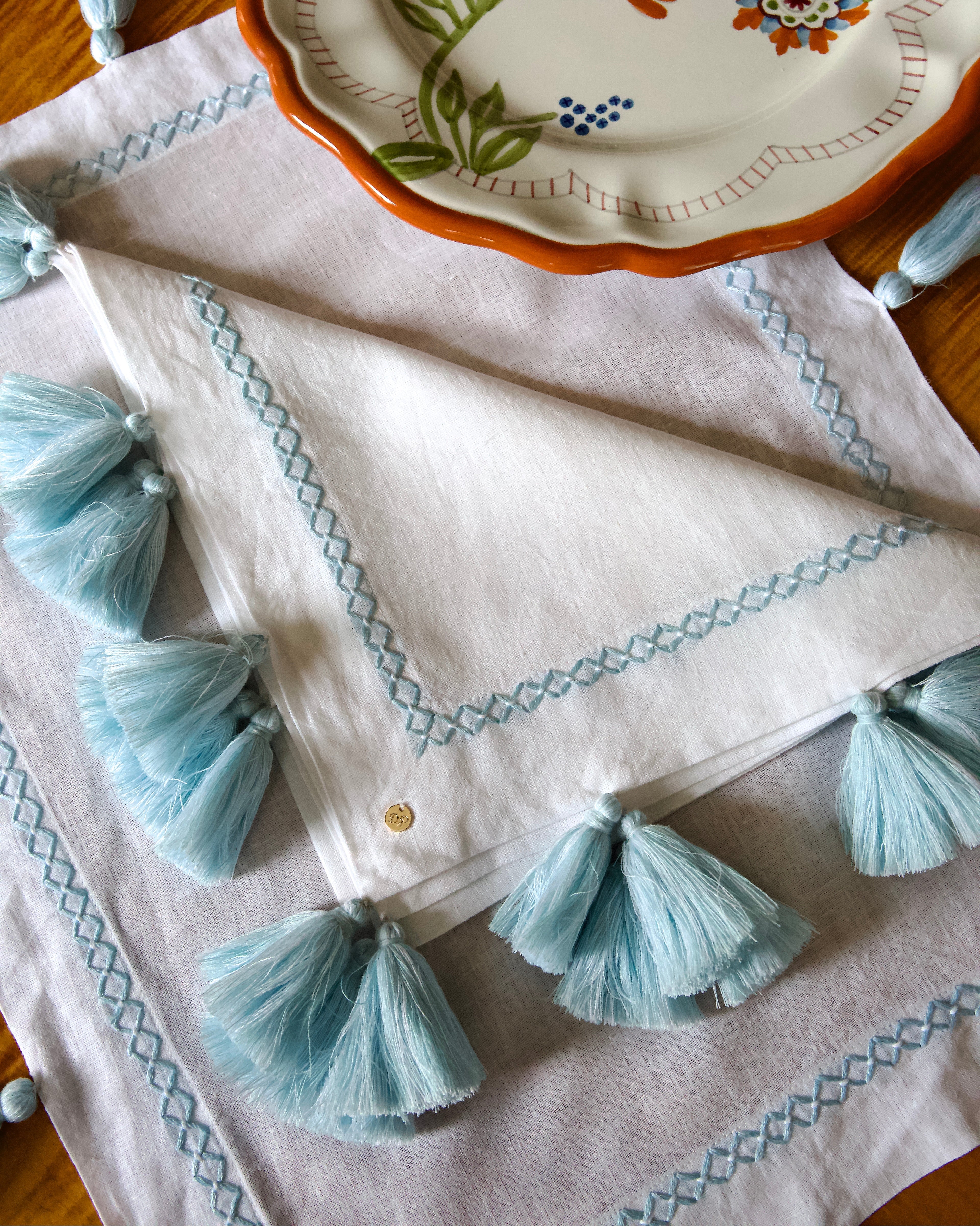 Frangía Embroidered Tassel Linen Napkins (Set of 4)