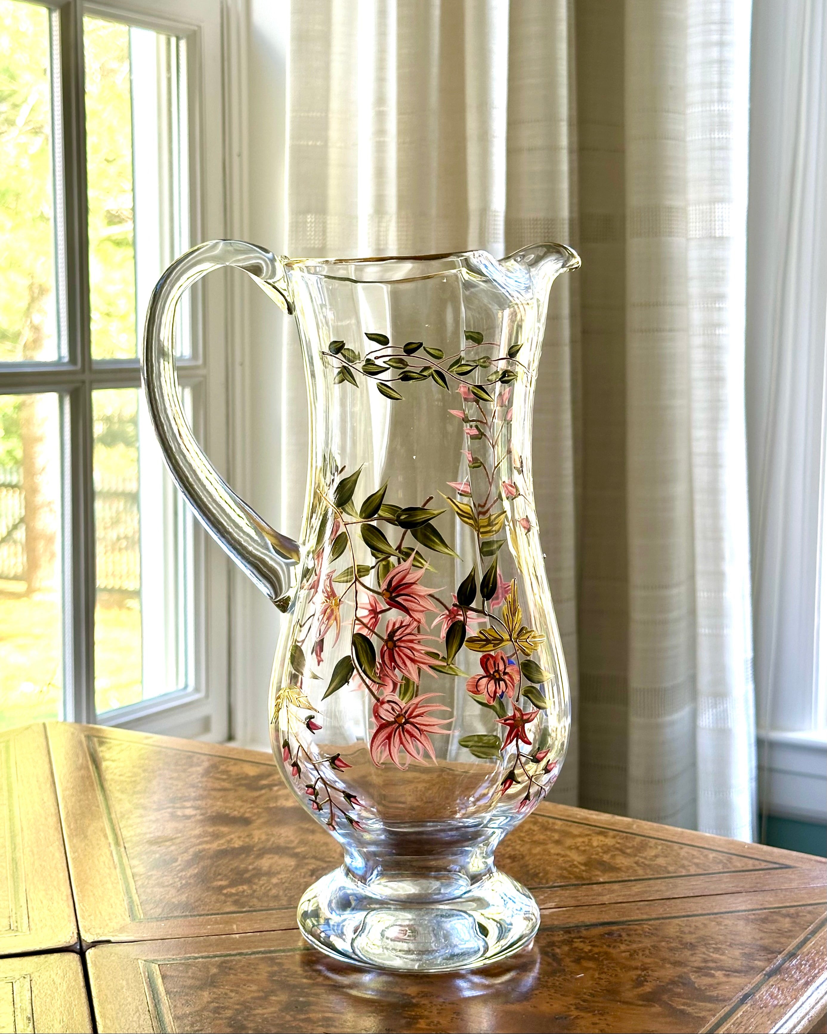 Vintage Hand Painted Floral Footed Pitcher