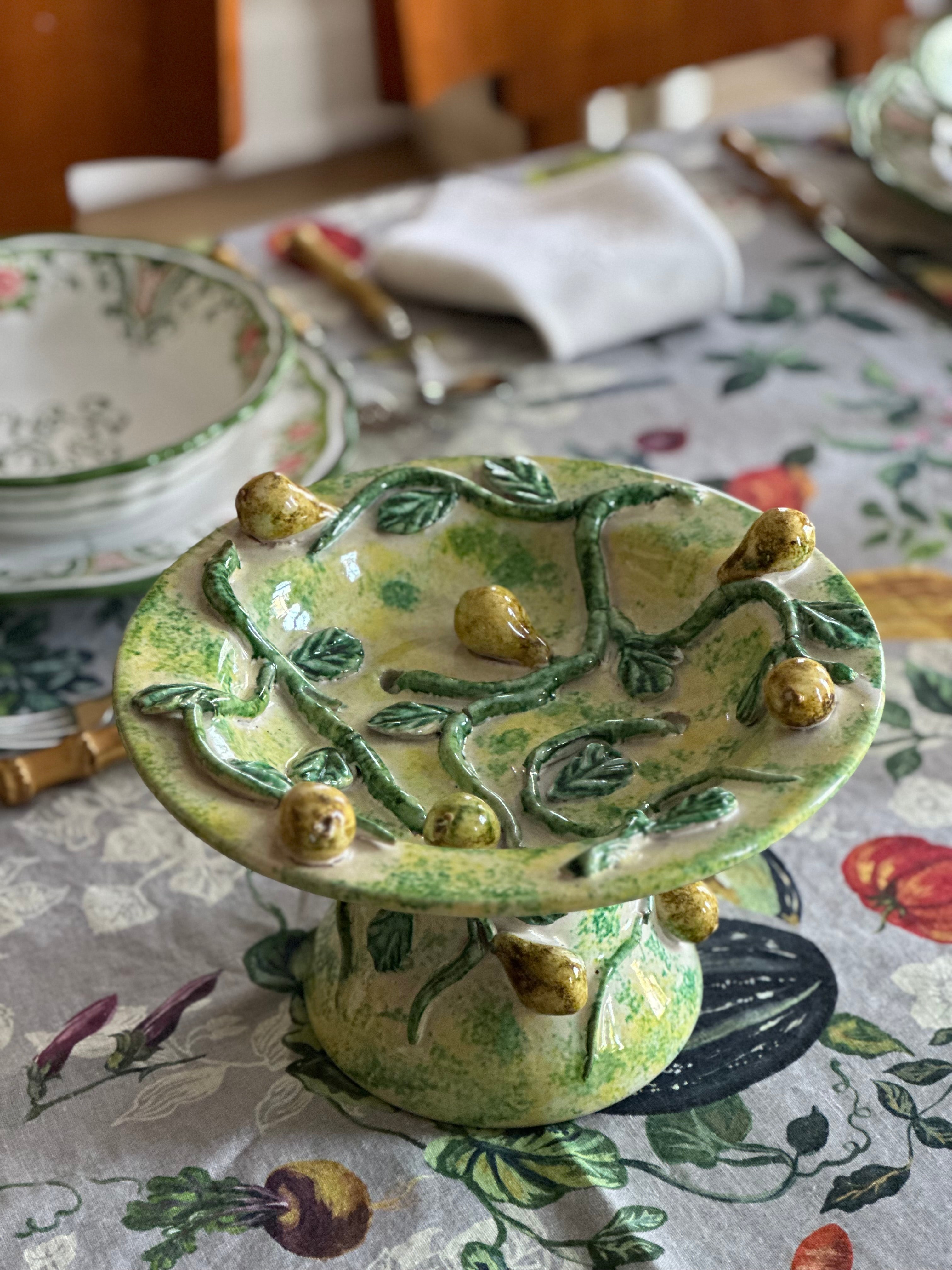 Vintage Majolica Pear Pedestal Bowl